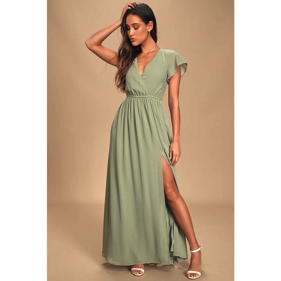 NWOT Lulus Lost in the Moment Sage Brush Maxi Dress - Picture 1 of 10